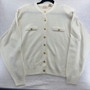 Vintage Kerri & Kelsey Cream Acrylic Gold Button Front Cardigan Sweater Size XL